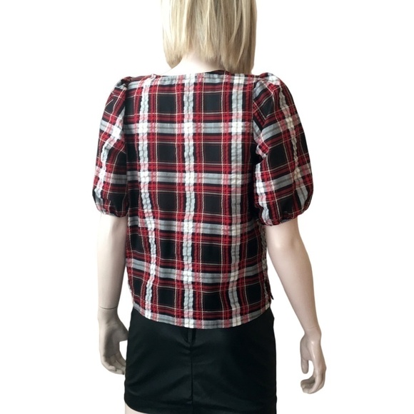 LOFT Blouse Rayon blend Plaid Seersucker Puckered Top Shirt Short Sleeve XS-S - Picture 9 of 15